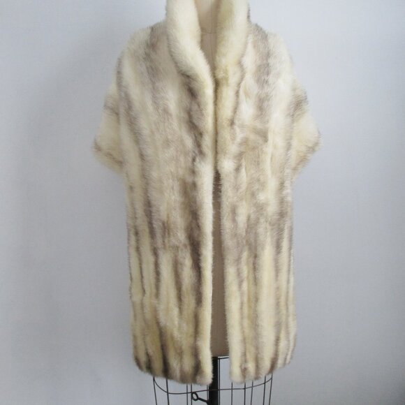 Cross Mink Fur Stole Open Front Very Long Cape Style Real Fur - Picture 2 of 9